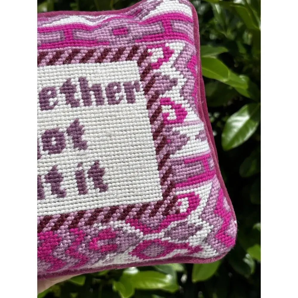 Needlepoint Lumbar Pillow Pink and White Decorative Furbish